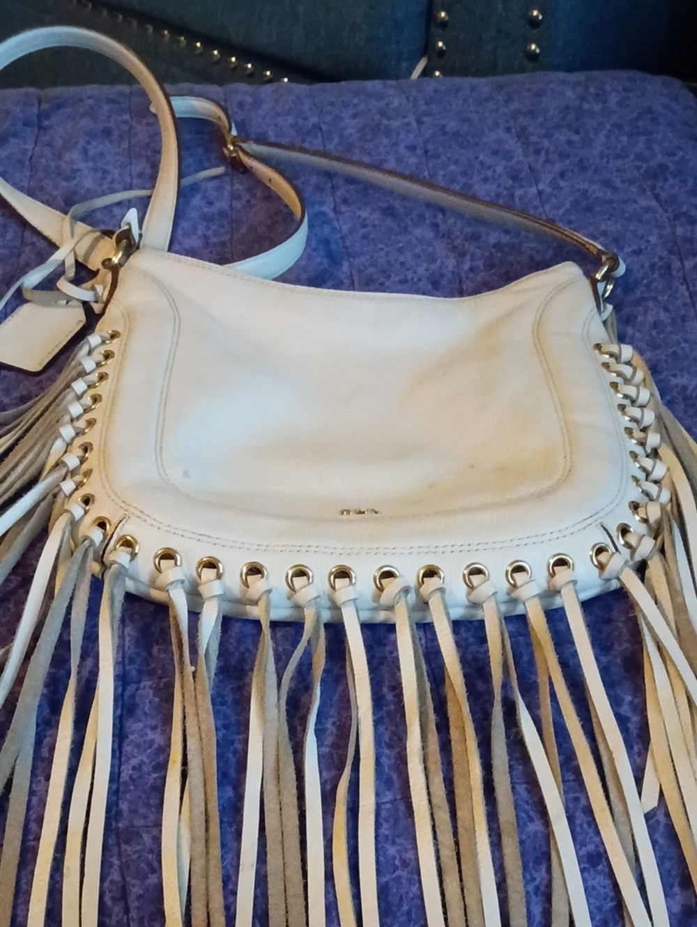 Polo by Ralph Lauren White Fringe Shoulder Bag with Gold Hardware..Some Marks On